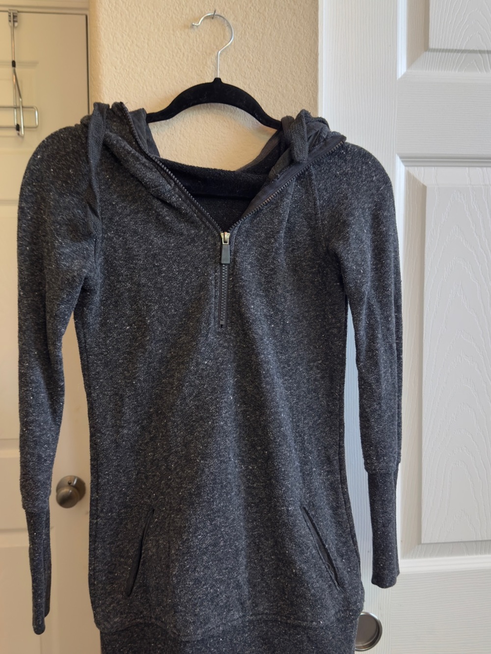 Cozy Women's Half-Zip Hooded Pullover Sweatshirt - Dark Heather Gray